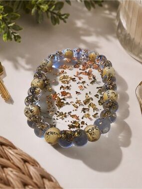 Bronze & Gold “Hope” “Blessed” Beaded Catchall Tray Home Decor
